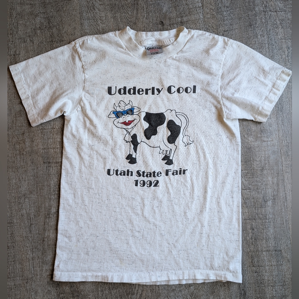 Vintage 1992 Udderly Cool Utah State Fair Cow single stitch tee - size small